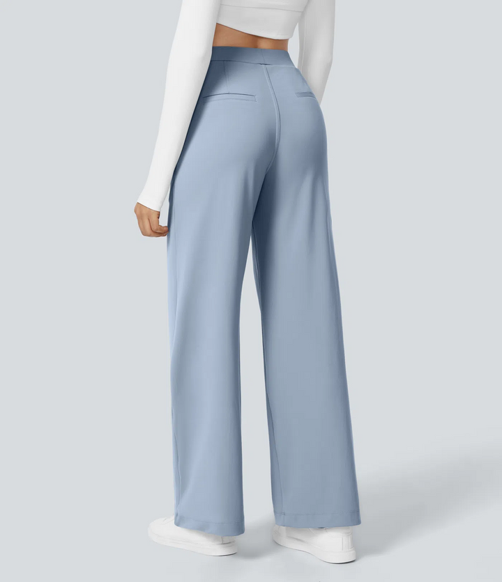 Pantalón Elegante Pierna Ancha De Tiro Alto Mujer