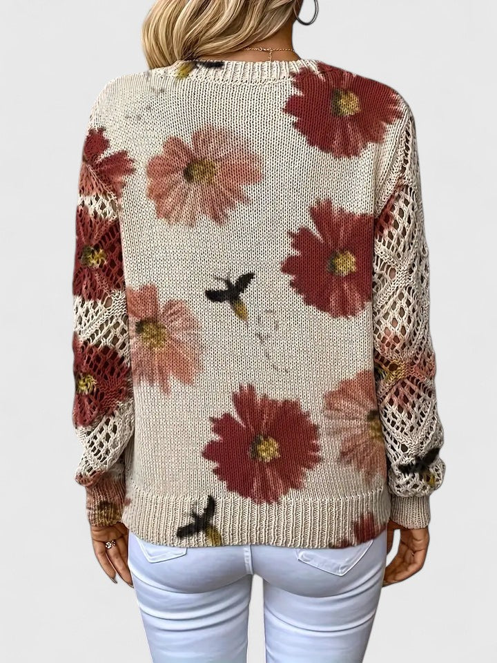 Jersey Elegante con Estampado Floral y Mangas Aireadas
