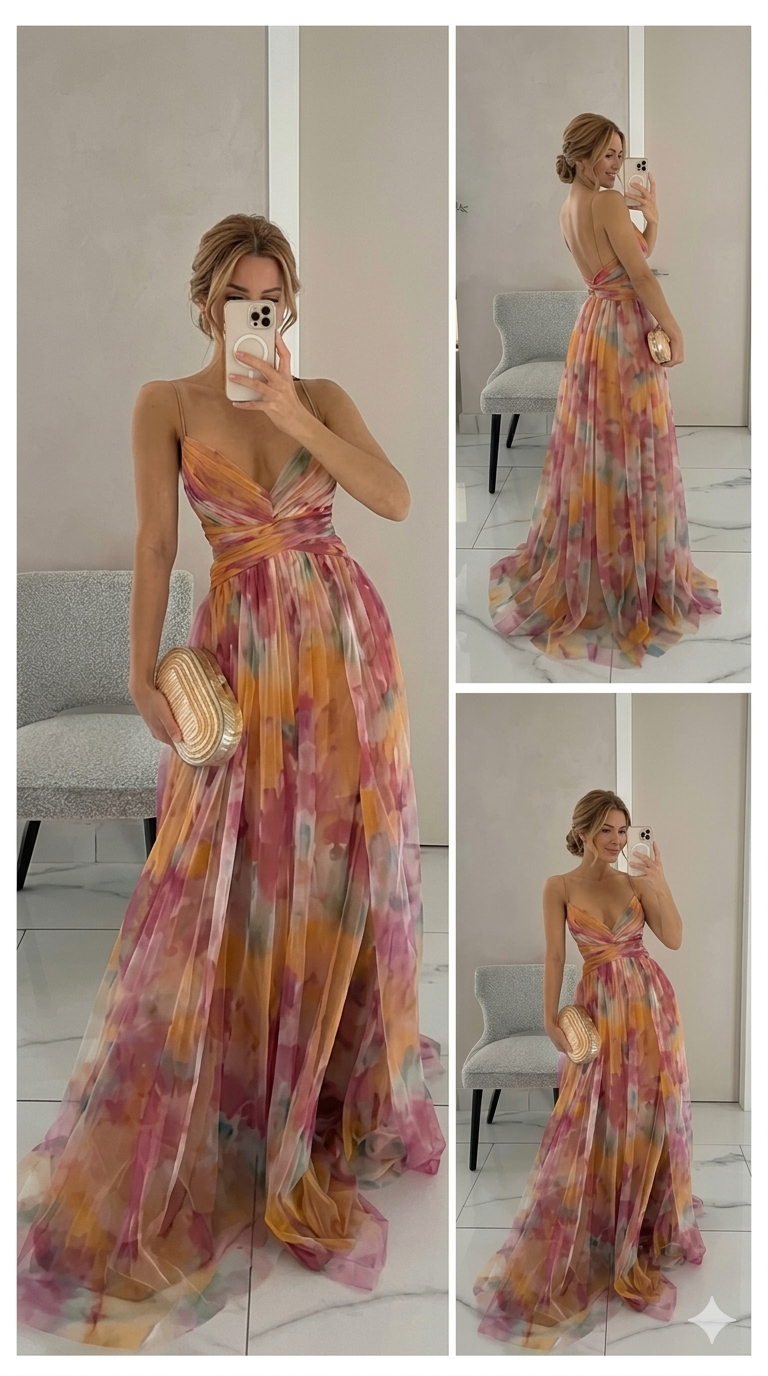 Giselle - Vestido largo con estampado floral encantador