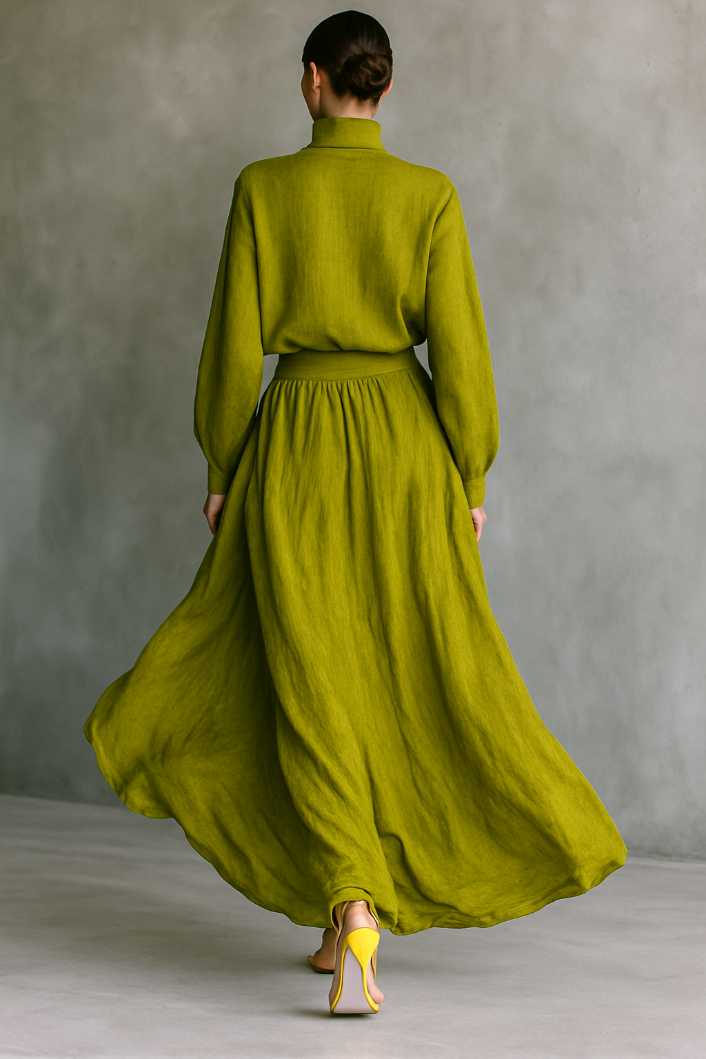 Conjunto Mujer Algodón Lino Verde Con Pantalón Ancho